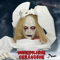 HOMCOM Halloween-Dekoration Zombiebraut, LED-Augen, heult, fährt hoch, Geräusch- & Bewegungssensor, 36 cm(m-4)