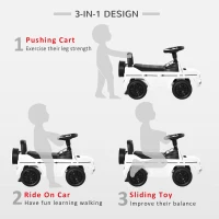 HOMCOM 3 in 1 Kids Ride On Car G350 Licensed Foot To Floor Slider Toddler Push Along NO POWER White 12-36 months(m-4)