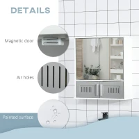 kleankin Bathroom Mirror Cabinet, Wall Mounted Storage Cupboard with Double Doors and Adjustable Shelf, Bathroom Organizer, Grey(m-6)