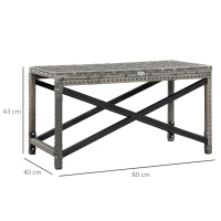 Outsunny Outdoor Coffee Table, Garden PE Rattan Side Table with Plastic Board Under the Full Woven Table Top and X-Shape Frame for Patio, Balcony, Mixed Grey(m-3)
