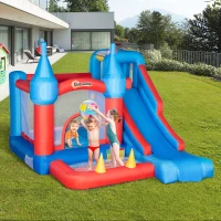Outsunny Castillo Hinchable con Tobogán Cama de Salto y Piscina para Niños +3 Años con Inflador y Bolsa de Transporte para Interior Exterior 333x280x210 cm Multicolor(m-2)
