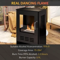 HOMCOM Ethanol Fireplace Stove with Shelf, Freestanding Bioethanol Fire, Indoor Ethanol Burner with 0.9 Litres Volume, Burns for Up to 3.3 Hours, 27 Inch, Black(m-4)