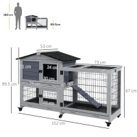 PawHut Portable Rabbit Cage, Rabbit Hutch with Run, Wheels, Three Slide-Out Trays, Ramp, Openable Top for Outdoor Indoor - Grey(m-3)