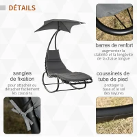 Outsunny Bain de Soleil transat à Bascule Design Contemporain avec Pare-Soleil, Matelas Grand Confort, tétière métal époxy Noir Polyester Gris(m-7)