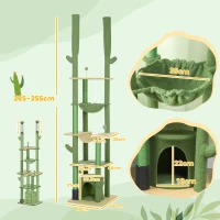 PawHut 225-255cm Adjustable Floor to Ceiling Cat Tree, Tall Cat Tower for Indoor Cats w/ Scratching Posts, Green(m-3)