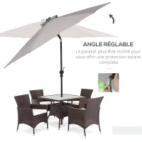 Outsunny Parasol de jardin Parasol droit Ø 2,7 m lumineux hexagonal inclinable parasol LED solaire métal polyester haute densité gris(m-5)