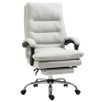 Vinsetto Bürostuhl mit Massagefunktion, beheizbar, neigbar, Kunstleder, 65x72x109-117cm, Cremeweiß(m-10)