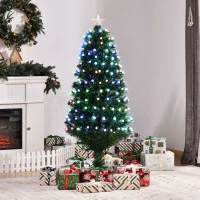 HOMCOM Sapin de Noël Artificiel Lumineux 150H cm Fibre Optique LED 170 Ampoules Multicolores 170 Branches étoile Sommet Brillante Vert(m-2)