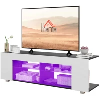 HOMCOM Multi-Shelf TV Cabinet, with Adjustable LED Lights - White(m-11)