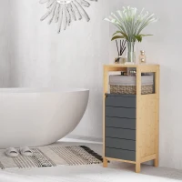 HOMCOM Meubles de Salle de Bain sur Pied Armoire de Rangement Colonne Gain de place avec Porte et tiroir en Bois et Bambou 32L x 30l x 80H cm(m-7)