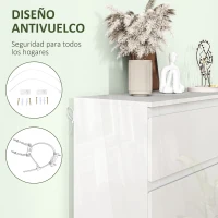 HOMCOM Cómoda con 6 Cajones Diseño Anti-vuelco Cajonera para Salón Pasillo 112x34x75 cm Blanco Brillante(m-6)