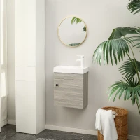 kleankin Bathroom Vanity Unit with Basin, Wall Mounted Bathroom Wash Stand with Sink, Tap Hole and Storage Cabinet, Grey(m-2)