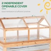 Outsunny Raised Garden Bed with Greenhouse Top, Garden Wooden Cold Frame Greenhouse Flower Planter Protection with 2 Independent Roofs, 122x 61 x 82cm, Natural(m-7)