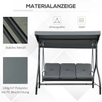 Outsunny Schaukelbank, Hollywoodschaukel mit Sonnenschutz, Gartenschaukel, Verandaschaukel, 3 Sitze, Schaukelbett(m-7)