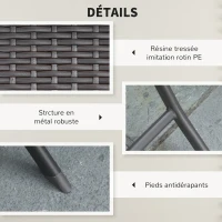 Outsunny Ensemble bistrot de jardin Ensemble Meubles de Jardin Design Table carré et chaises Pliables résine tressée 4 Fils métal Noir(m-4)