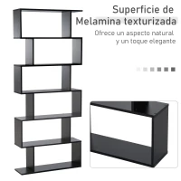 HOMCOM Estantería para Libros Moderna Librería con 6 Estantes para Comedor Salón Estudio 80x23x192 cm Negro(m-5)