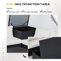 Outsunny 6 Pieces Rattan Garden Furniture Set, 4 Seater Wicker Garden Corner Sofa Set with 2 Storage Tables and Loveseats, Outdoor Conversation Furniture with Cushions for Conservatory, Patio, Black(m-6)