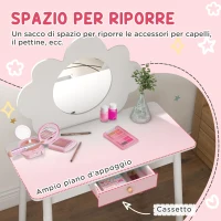 AIYAPLAY Set da Trucco per Bambine 3-6 Anni con Sgabello e Tavolo Toeletta con Specchio e Cassetto in Legno Bianco(m-5)