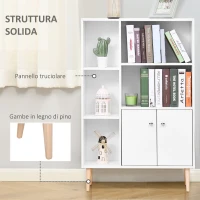 HOMCOM Mobiletto Libreria con Piedini in Legno di Pino Bianco 80x23.5x123cm(m-5)