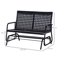 Outsunny 2 Seater PE Rattan Glider Bench, Outdoor Loveseat Chair with Steel Frame, Porch Rocking Glider for 2 Person with Armchair, High Back, Black(m-3)