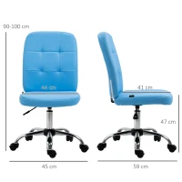 Vinsetto Silla de Oficina sin Brazos Silla de Escritorio Giratorio de Piel Sintética con Altura Ajustable 45x59x90-100 cm Azul(m-3)