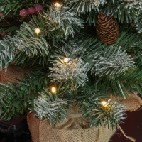 HOMCOM Weihnachtsbaum mit LED-Beleuchtung, 60 cm, Tannenzapfen und rote Beeren, inkl. Ständer, Grün/Weiß(m-9)