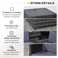 Outsunny 8-tlg. Polyrattan Gartengarnitur Gartenmöbel Garten-Set Sitzgruppe Loungeset Loungemöbel Beistelltisch als Aufbewahrungskorb Dunkelgrau Stahl + Polyester 58 x 58 x 37 cm(m-7)