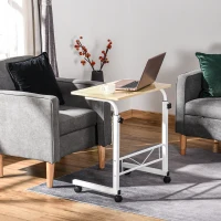 HOMCOM Mesa Auxiliar con Ruedas Mesa para Sofá con Altura Ajustable para Hogar Oficina 60x40x68-78 cm Blanco(m-2)