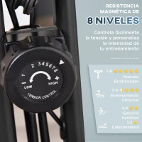 HOMCOM Bicicleta Estática Plegable Resistencia Magnética Ajustable de 8 Niveles con Sensor de Pulso Pantalla LCD Sillín Regulable Respaldo Bandas para Entrenamiento en Casa 107x53x107 cm Negro(m-6)