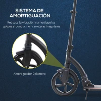 HOMCOM Patinete Plegable de Aluminio para Niños de +14 años Scooter Patinete Ligero Altura Ajustable 82-97 cm Pedal Inferior Pata de Cabra 2 Ruedas Grandes Ø230mm Frenado Aluminio Carga 100kg Negro(m-6)