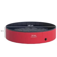 PawHut Piscina Plegable para Perros Gatos Ø140x30 cm Bañera Portátil para Mascotas PVC Antideslizante Múltiples Usos Color Rojo(m-3)