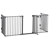 PawHut 5 Panels Pet Playpen Metal Fence w/ Walk Through Door - Black(m-1)