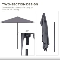 Outsunny Balcony Half Parasol Semi Round Umbrella Patio Crank Handle (2.3 m, Grey)- NO BASE INCLUDED(m-7)