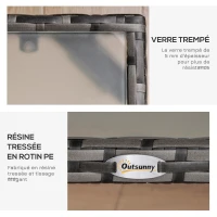 Outsunny Table basse de jardin plateau verre trempé 5 mm résine tressée imitation rotin gris(m-5)