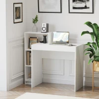 HOMCOM Compact Computer Desk with Storage Writing Table Modern for Flat Office Bedroom w/ Storage Shelf Rack Integrated Bookcase, White(m-10)