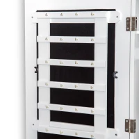 HOMCOM Specchio Portagioie da Parete con Ganci e Scompartimenti in Legno, Armadietto Portagioie con Specchio per Orecchini, Collane e Anelli, 37x9.5x112 cm, Bianco(m-8)