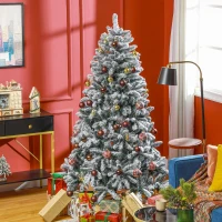 HOMCOM Árbol de Navidad Artificial Nevado 210 cm con 1021 Ramas y Soporte de Metal Árbol Navideño Nevado para Interior Verde(m-8)