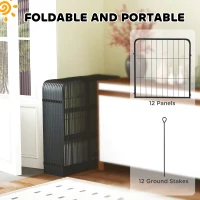 PawHut 12-Panel Solid Dog Playpen with Doors, for Small Dogs, 60cm High, Black(m-6)