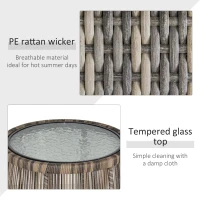 Outsunny 3 Pieces Rattan Bistro Set, Wicker Garden Furniture Set with Cushions, Glass Top Coffee Table and Chairs for Outdoor, Patio, Balcony, Grey(m-5)