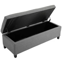 HOMCOM Linen Storage Ottoman, End of Bed Bench, Padded Footrest Seat with Tufting Design, Hinged Lid and Wood Frame 125L x 49W x 41.5H cm Grey(m-11)