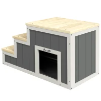 PawHut Haustiertreppe Hundetreppe, 3 Stufen, Kiefernholz, 79 cm x 38,5 cm x 45 cm, Natur + Weiß(m-1)