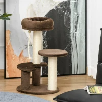 PawHut 65cm Cat Tree, Cat Tower for Kittens, Small Cat Condo with Sisal Scratching Posts, Hanging Rope, Perches - Brown(m-10)