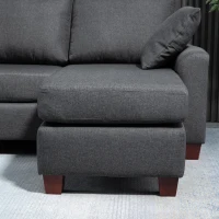 HOMCOM Divano Angolare a 3 Posti con Poggiapiedi e Cuscini, Divanetto a forma L per Salotto e Soggiorno, in Tessuto di Lino, Grigio Scuro, 195 x 81 x 86cm(m-9)