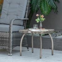 Outsunny Tavolino in Rattan Sintetico, Tavolino da Esterno Piccolo, per Giardino, Terrazzo Impermeabile Grigio 45x45x44cm(m-8)