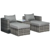 Outsunny Five Piece Rattan Armchair, Stool and Table Set - Mixed Grey(m-1)