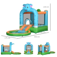 Outsunny 4 in 1 Elephant-Themed Inflatable Water Park, Kids Bouncy Castle, for Ages 3-8 Years - Multicoloured(m-3)
