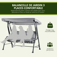 Outsunny Balancelle de Jardin 3 Places Grand Confort Toit Inclinaison réglable épais Coussins Amovibles Polyester Acier époxy Gris(m-6)