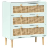HOMCOM Slaapkamerkast met 3 Laden, Rotan Fronten, Klerenkast voor Gang, Entreegebied, MDF, Lichtblauw(m-10)