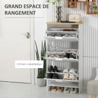 HOMCOM Meuble à chaussures 3 portes abattants avec étagères réglables capacité 12 paires de chaussures 60 x 24 x 120 cm blanc(m-4)