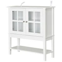 HOMCOM Küchenschrank, Sideboard mit 3 Schichten, Küchenbuffet, Vitrinenschrank mit Glastür im Landhausstil, Geschirrschrank, Buffetschrank für kleine Räume, MDF, Weiß, 80 x 28 x 84 cm(m-10)